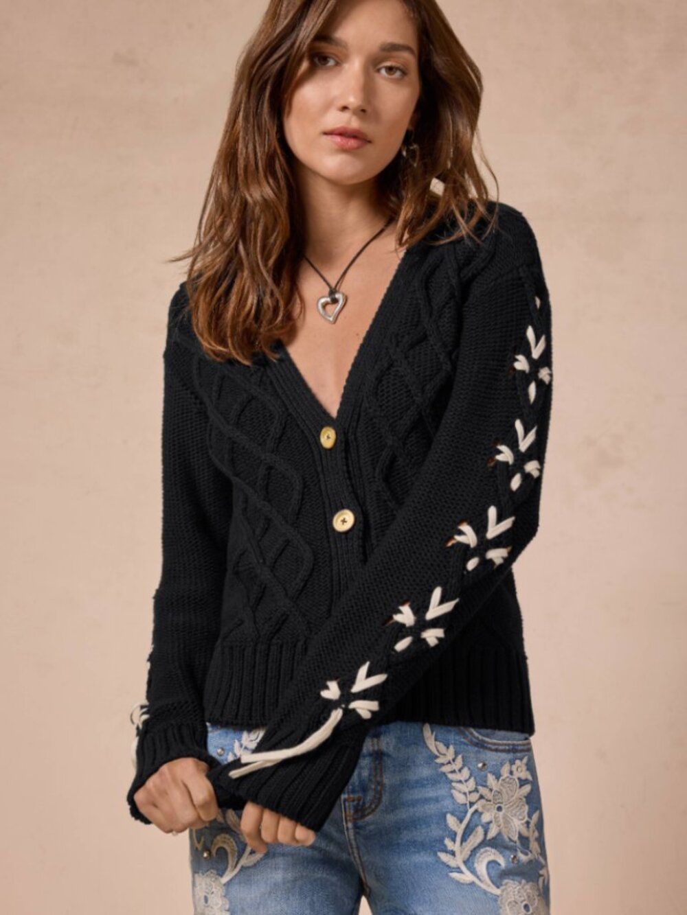 Johnny Was Anessa Bow Cardigan Sweater, size large